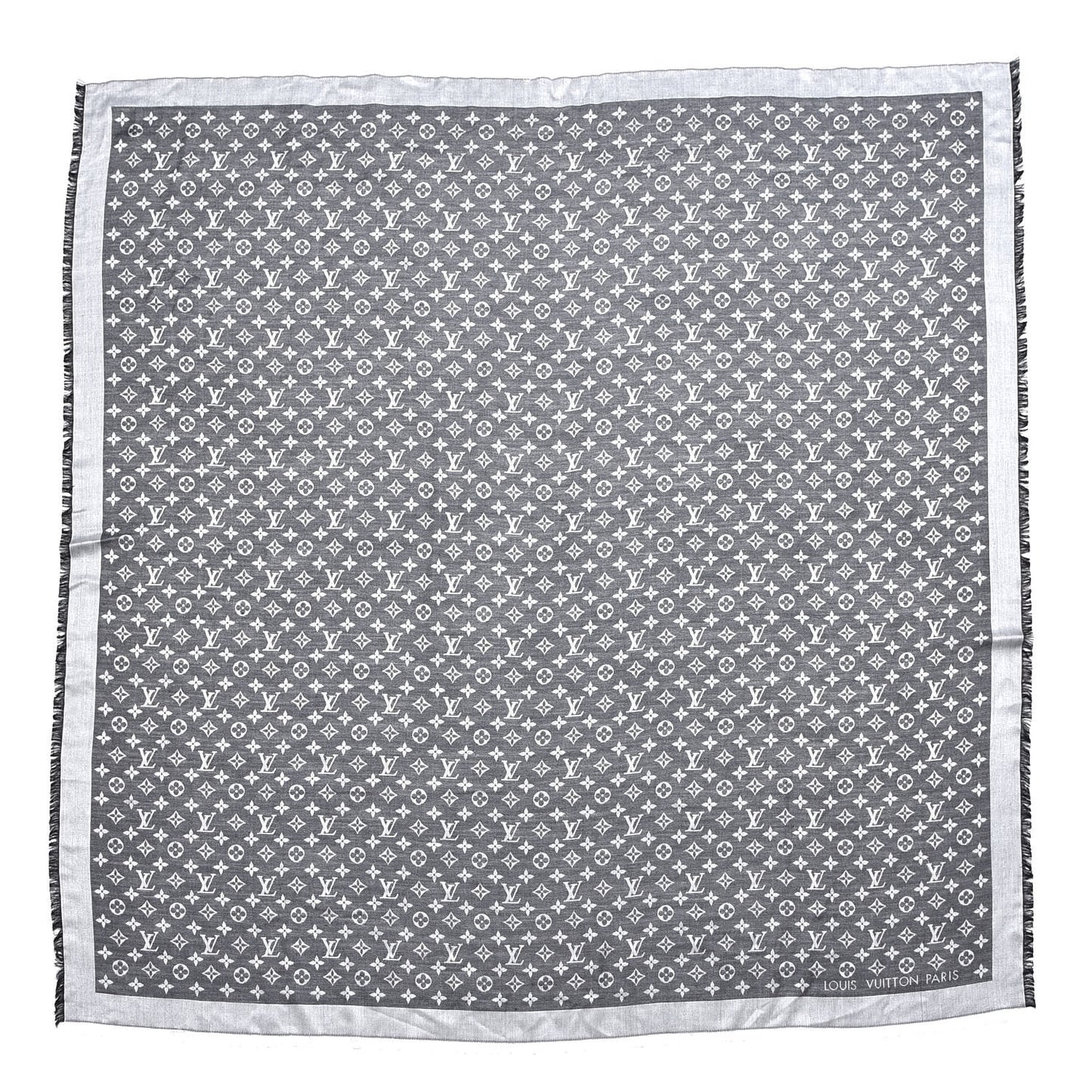 Wool Silk Monogram Denim Shawl Black