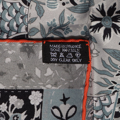 Hermes Silk Pique Fleuri De Provence Pocket Square 45 Scarf Capucine Anthracite Noir 4 of 5
