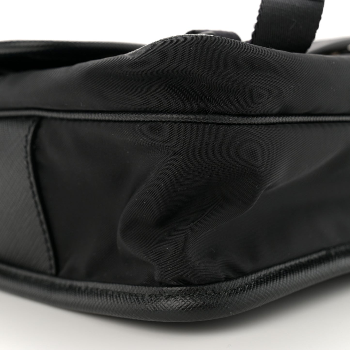 Re-Nylon Saffiano Pocket Double Snap Buckle Shoulder Bag Black