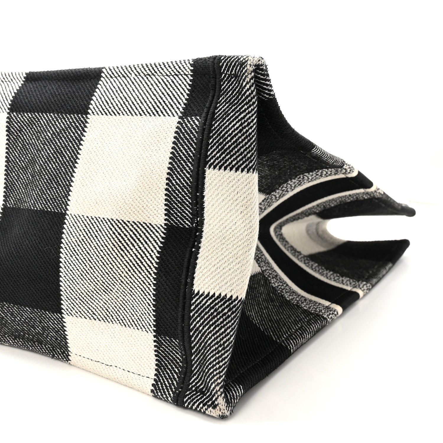 Christian Dior Canvas Embroidered Large Checkered Book Tote Black White 10 of 10