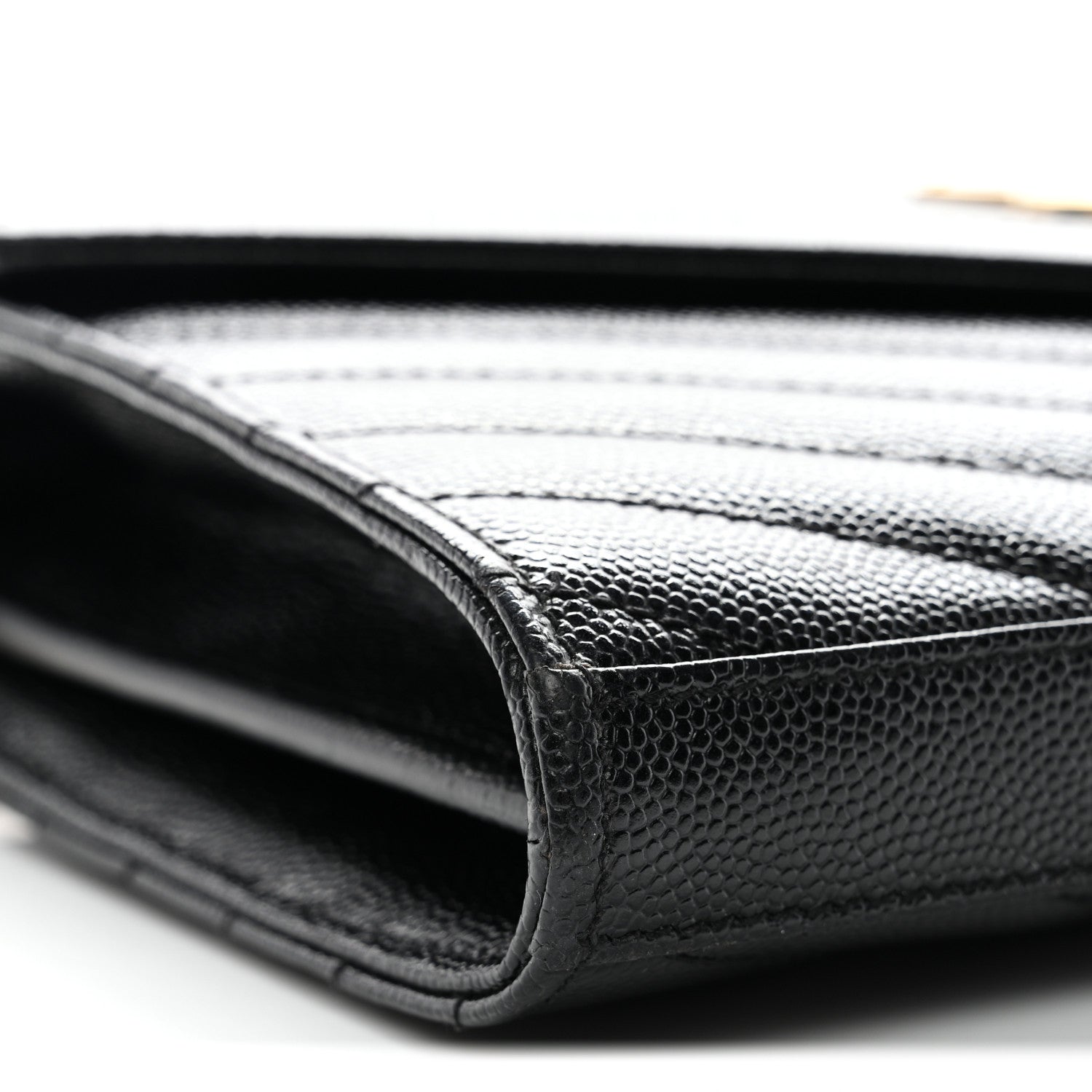 Saint Laurent Grain De Poudre Matelasse Chevron Monogram Chain Wallet Black 27 of 34