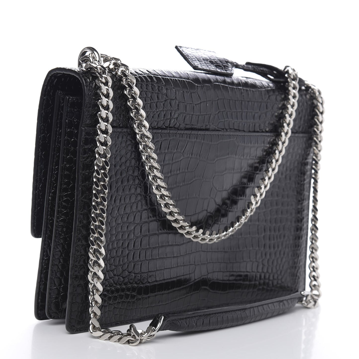 Calfskin Crocodile Embossed Medium Monogram Sunset Black
