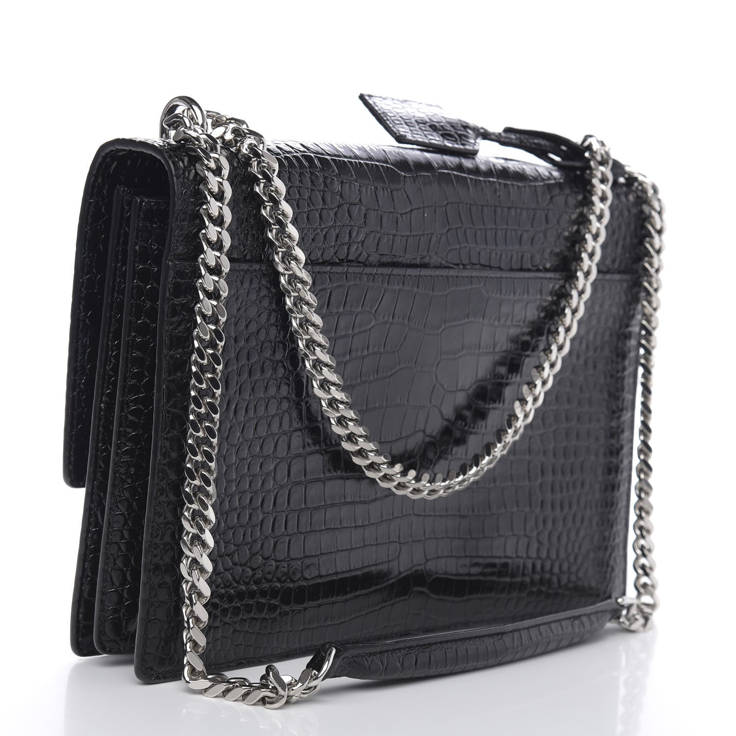 Saint Laurent Calfskin Crocodile Embossed Medium Monogram Sunset Black 3 of 9