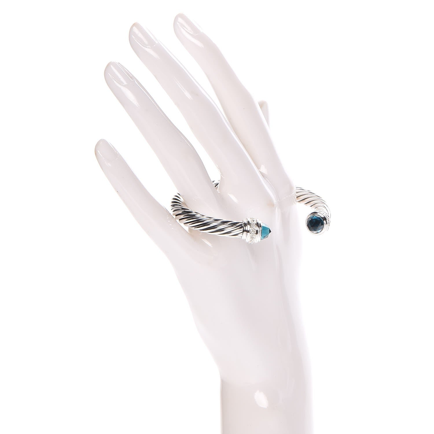 David Yurman Sterling Silver Diamond Hampton Blue Topaz 7mm Cable Classics Bracelet 2 of 5