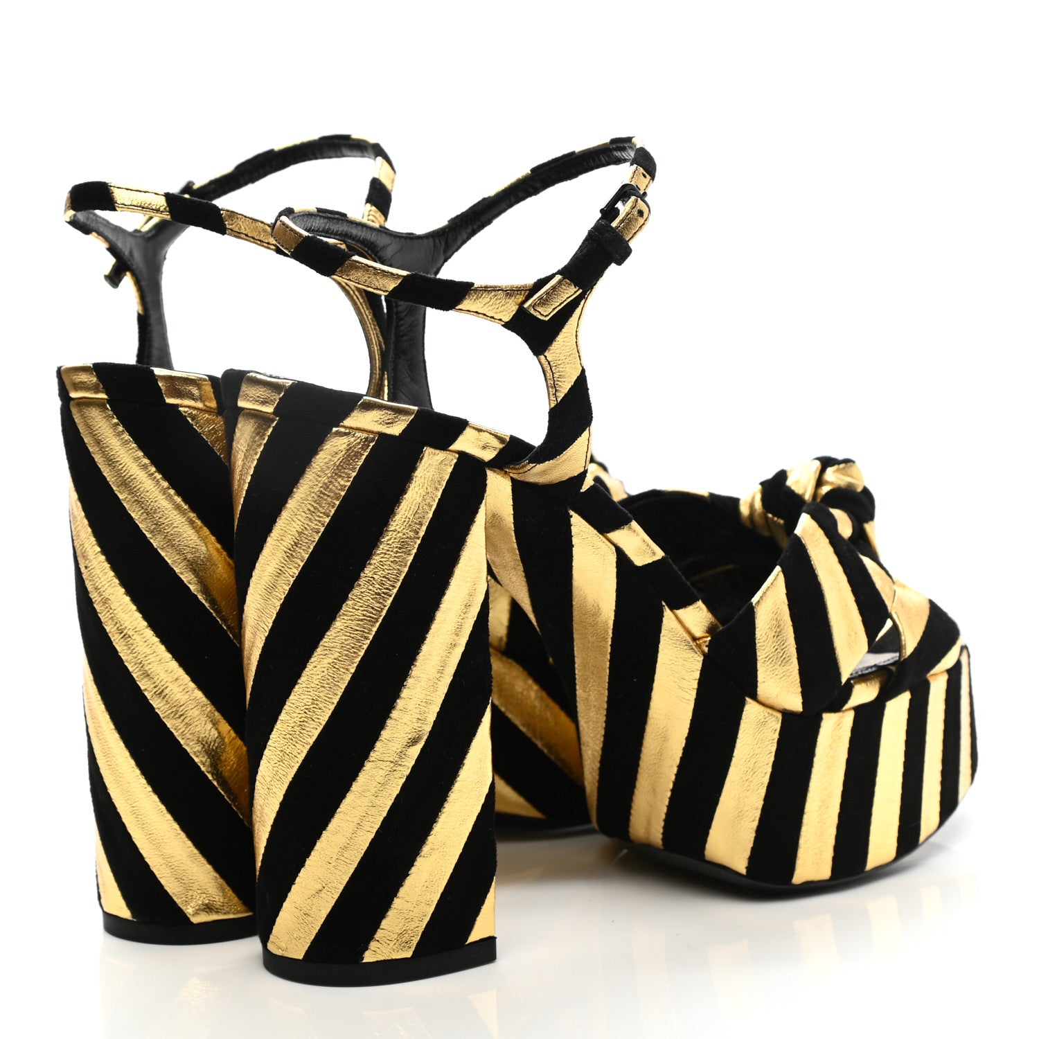 Saint Laurent Metallic Suede Bianca 125 Platform Sandals 39 Black Gold 4 of 9