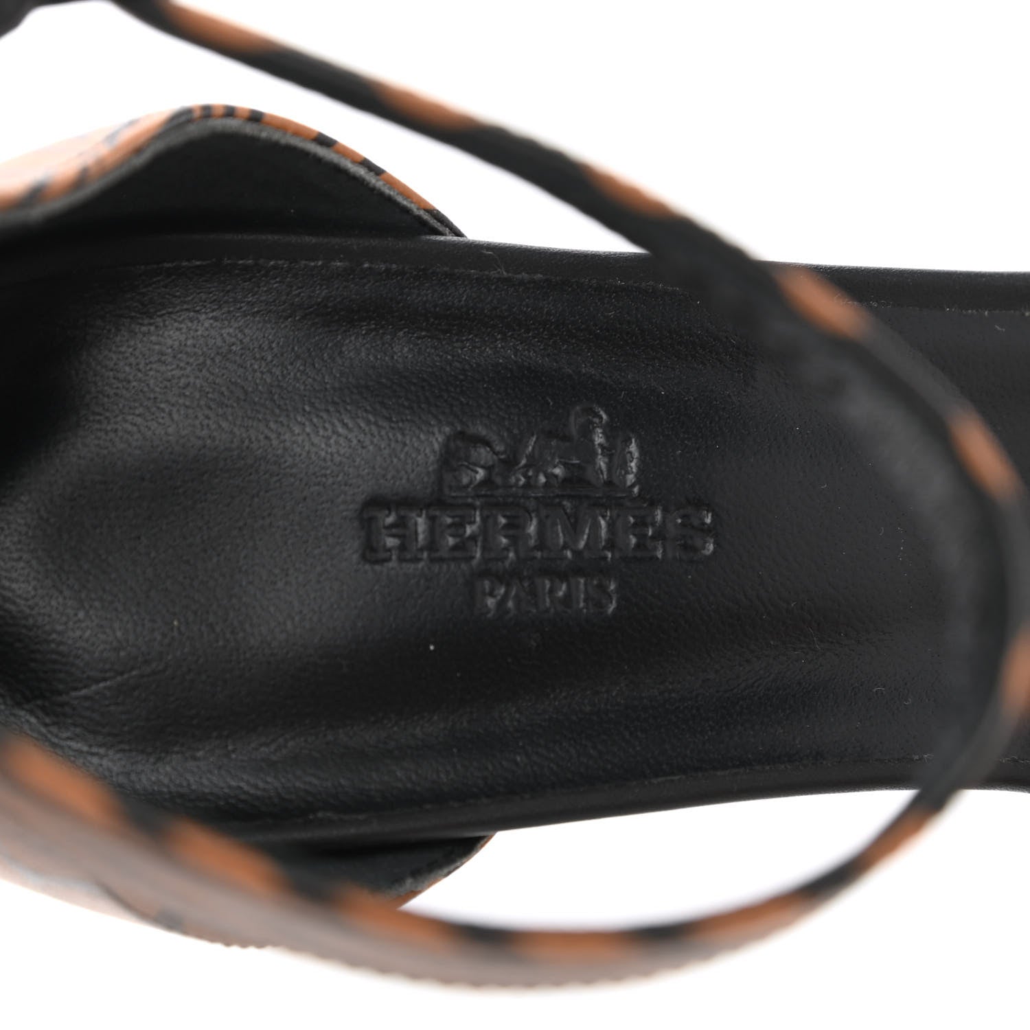 Hermes Calfskin Printed Acapulco Wedge Sandals 38 Black Naturel 7 of 9