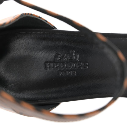 Hermes Calfskin Printed Acapulco Wedge Sandals 38 Black Naturel 7 of 9