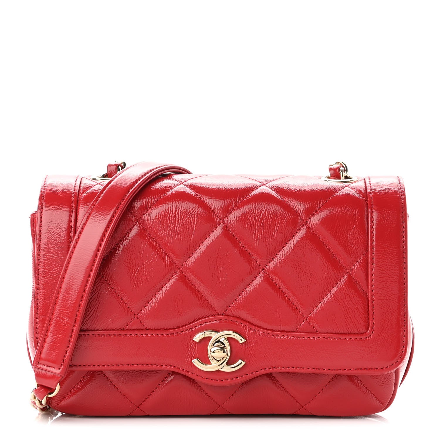 Chanel Shiny Aged Calfskin Quilted Mini Hold The Line Flap Red 1 of 10