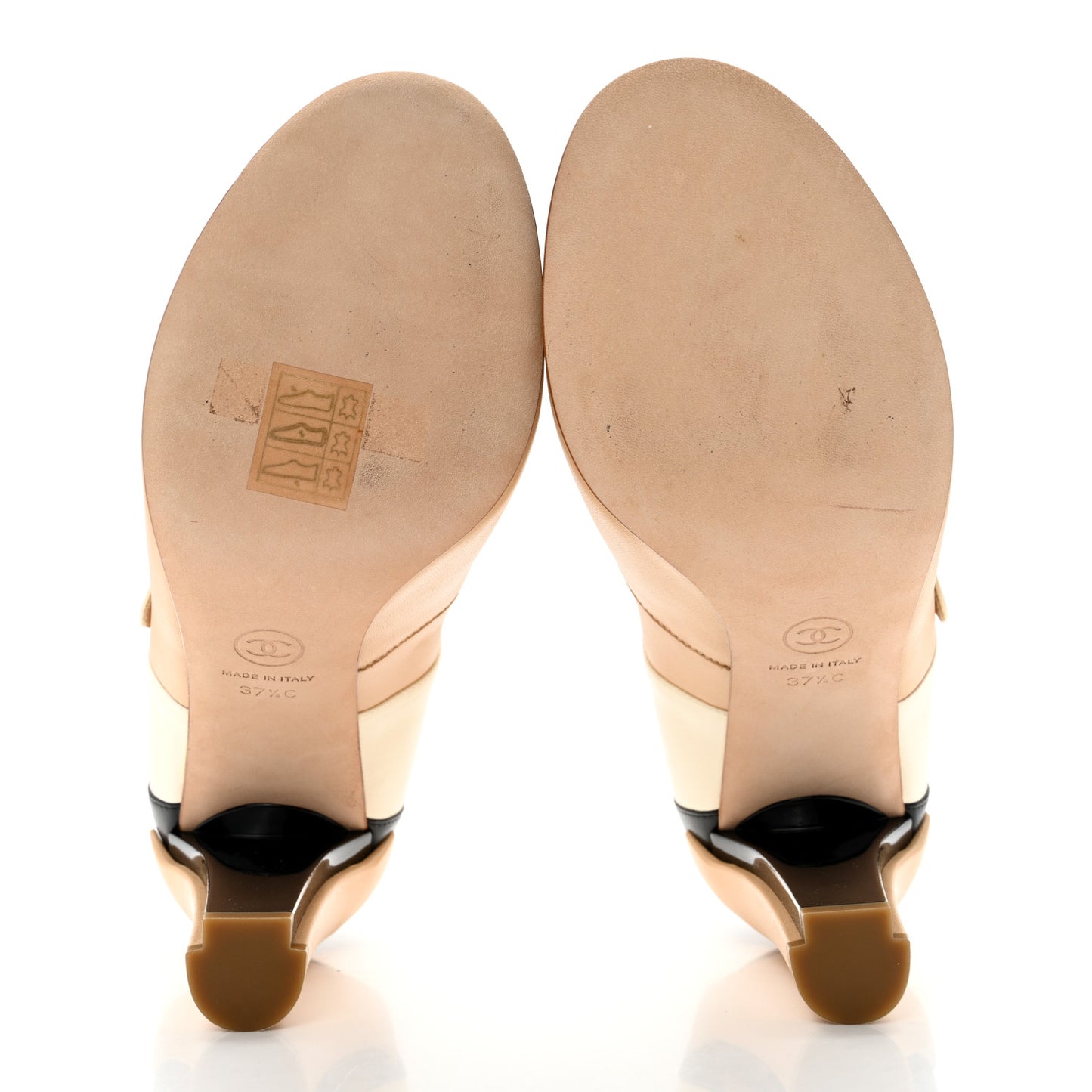 Lambskin Tri Color Cap Toe Mary Jane Pumps 37.5 Beige Black White