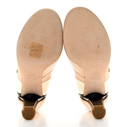 Chanel Lambskin Tri Color Cap Toe Mary Jane Pumps 37.5 Beige Black White 5 of 16