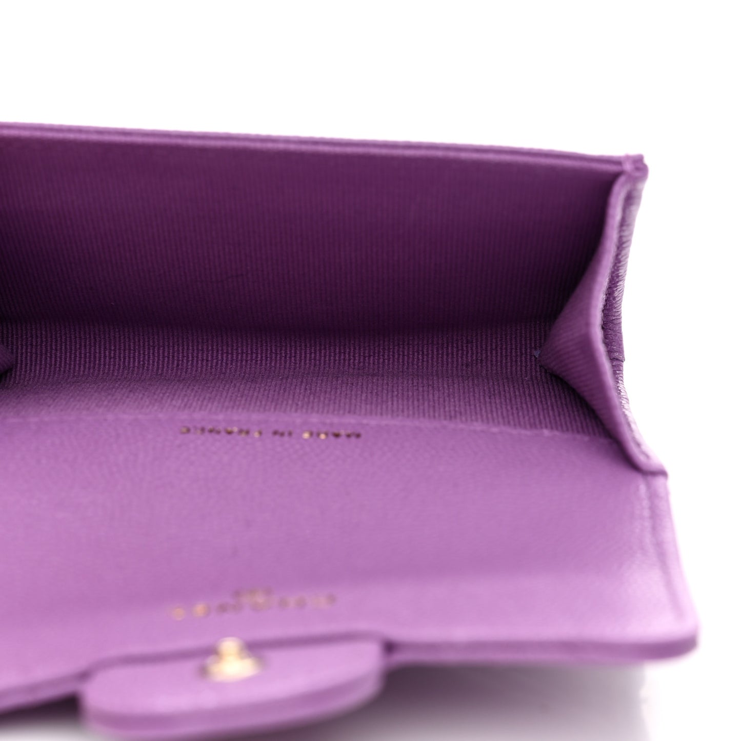 Caviar Quilted Flap Card Holder Wallet Purple