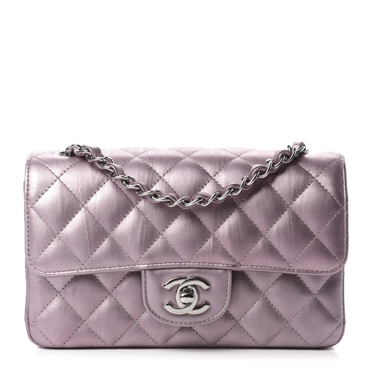 Metallic Calfskin Quilted Mini Rectangular Flap Pink
