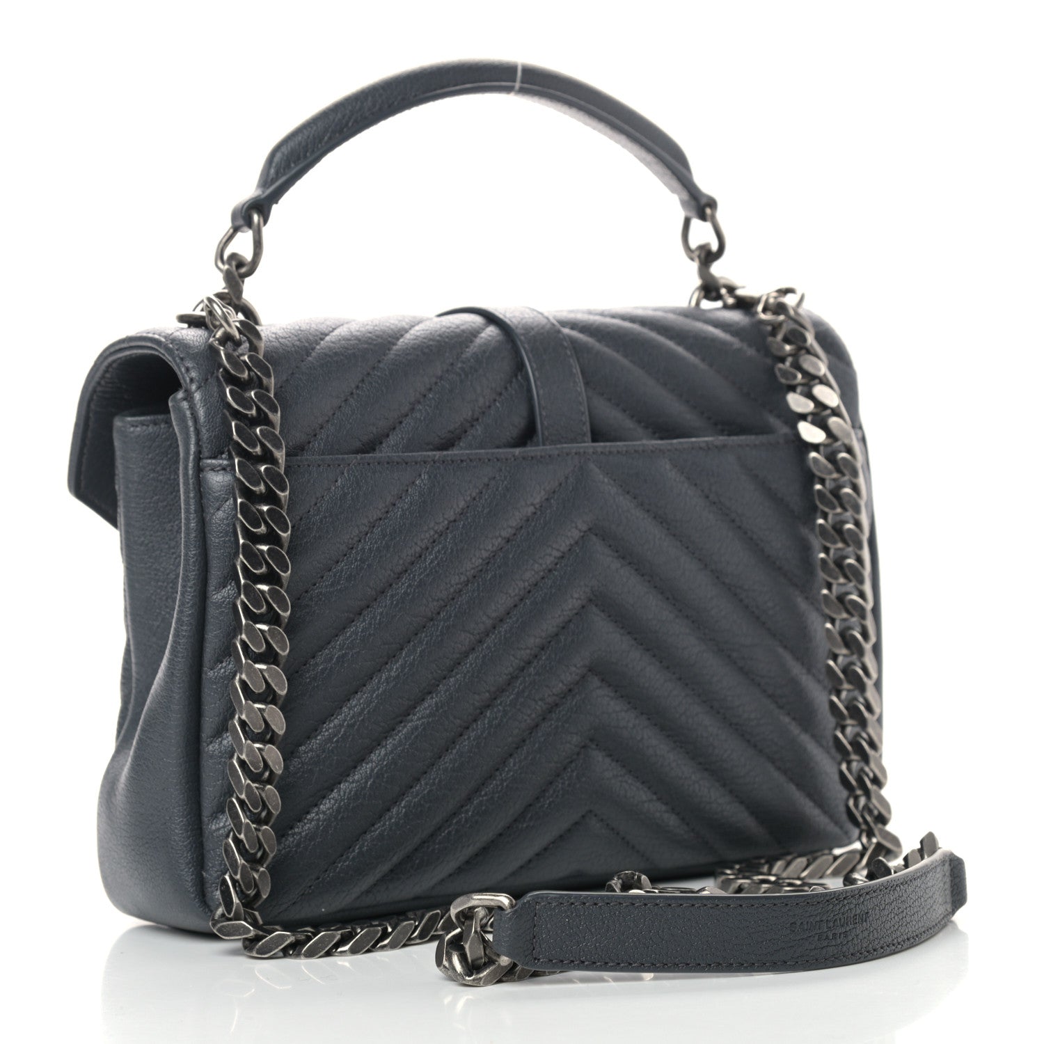 Saint Laurent Sheepskin Matelasse Chevron Monogram Medium College Bag Dark Smog 2 of 9