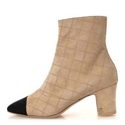 Chanel Suede Goatskin Grosgrain Cap Toe Shorts Boots 37 Beige Golden Black 1 of 12