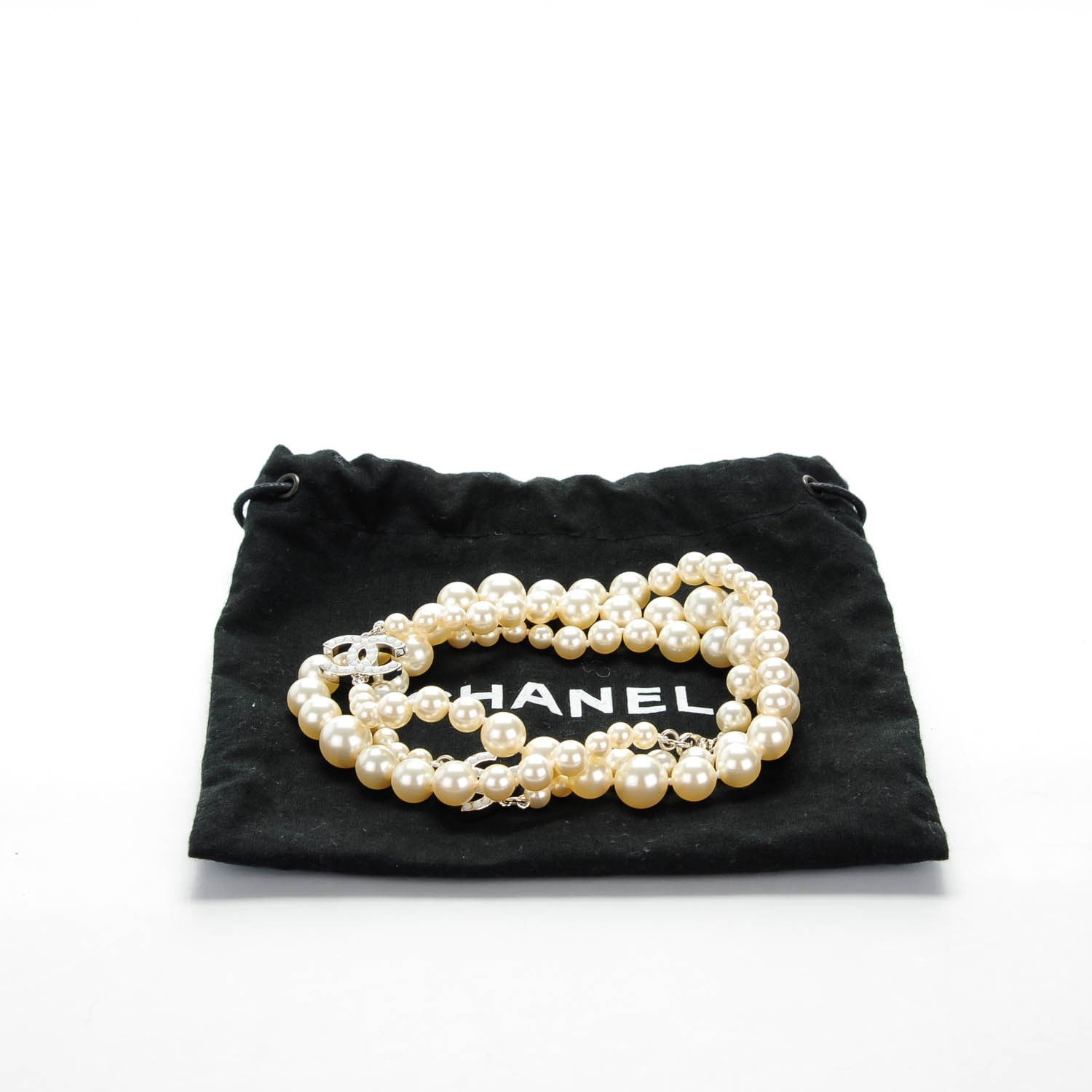 Chanel Graduated Pearl CC Long Necklace Silver 4 of 4