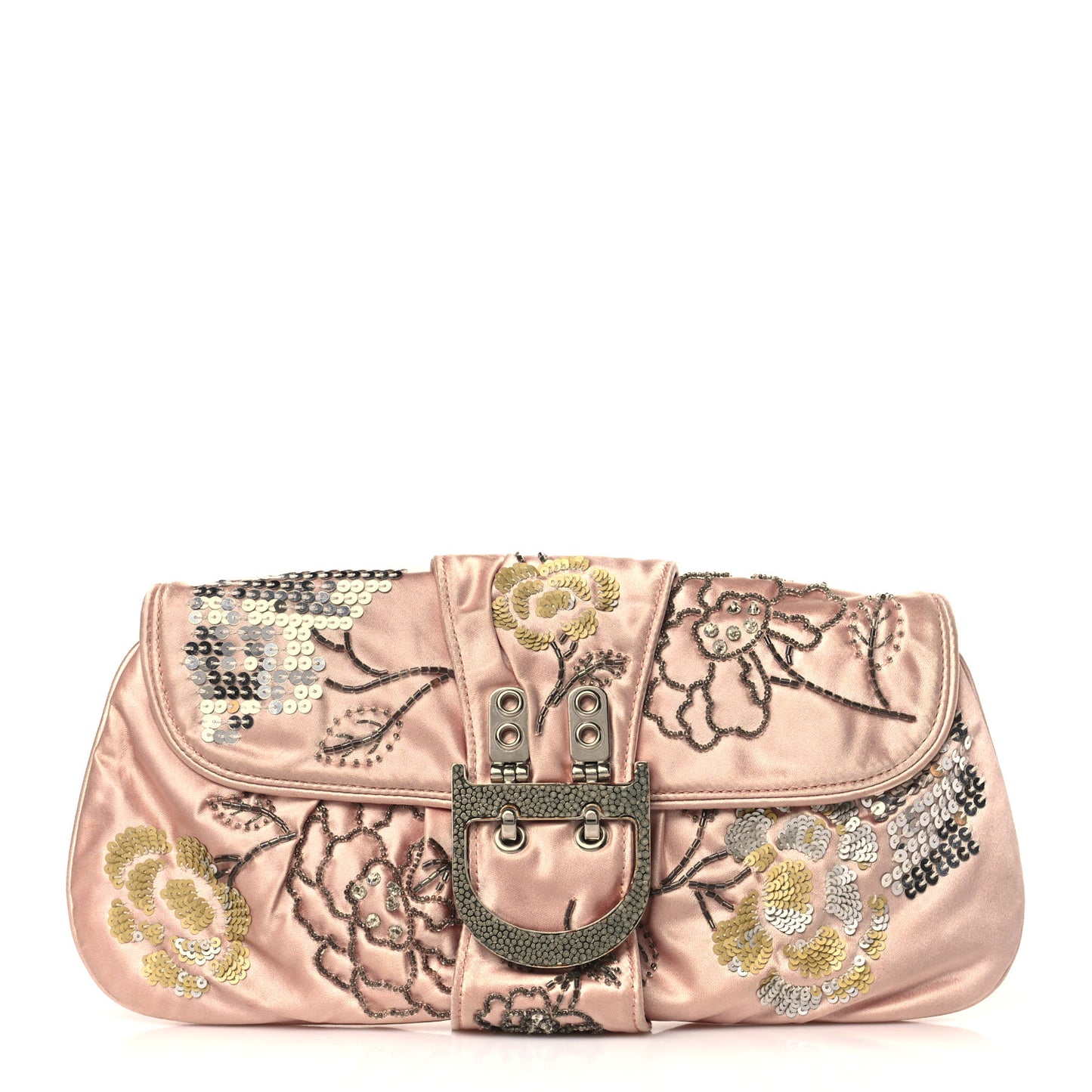 Silk Sequins Embroidered Stingray Clutch Pink