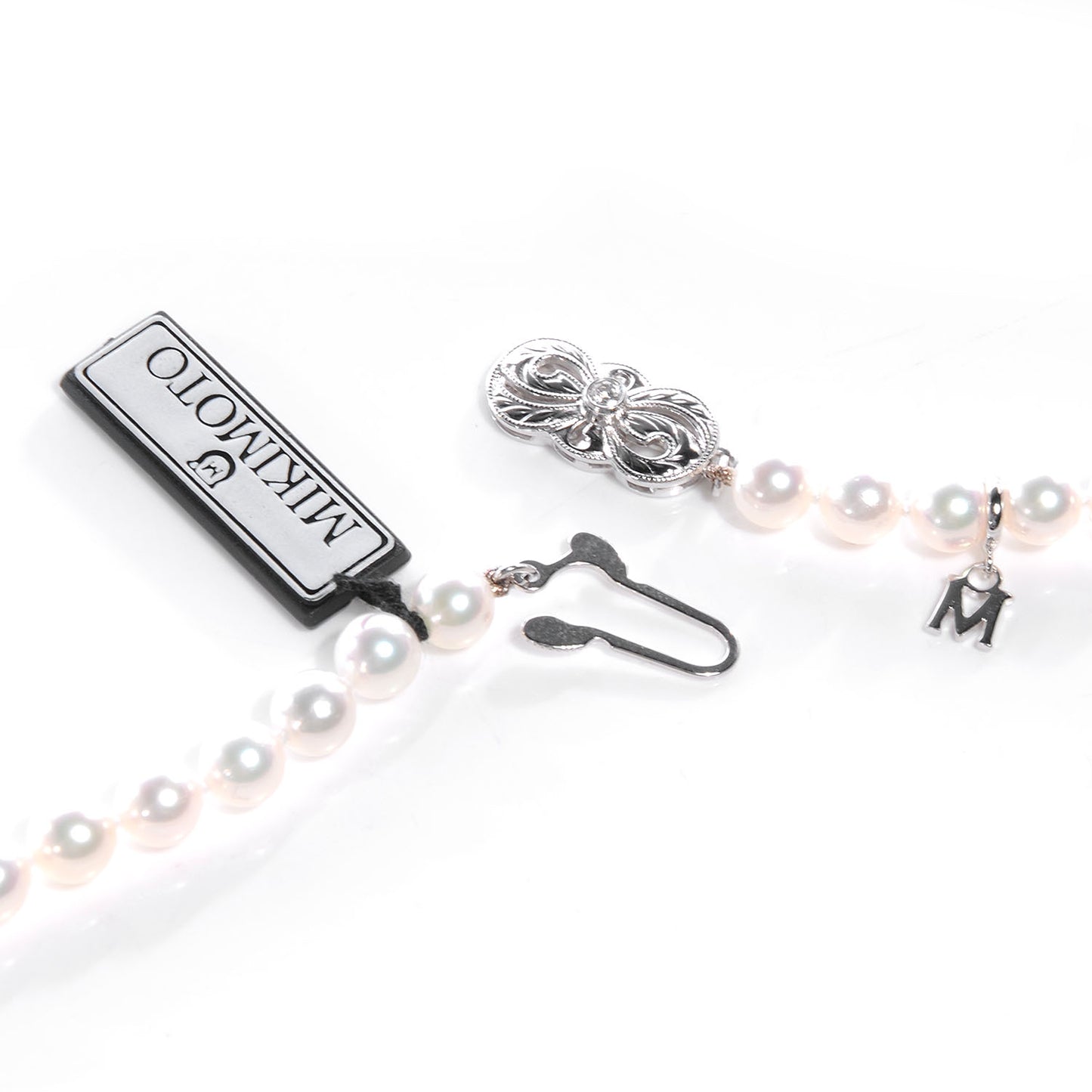 18k White Gold Diamond Pearl Strand Choker 16