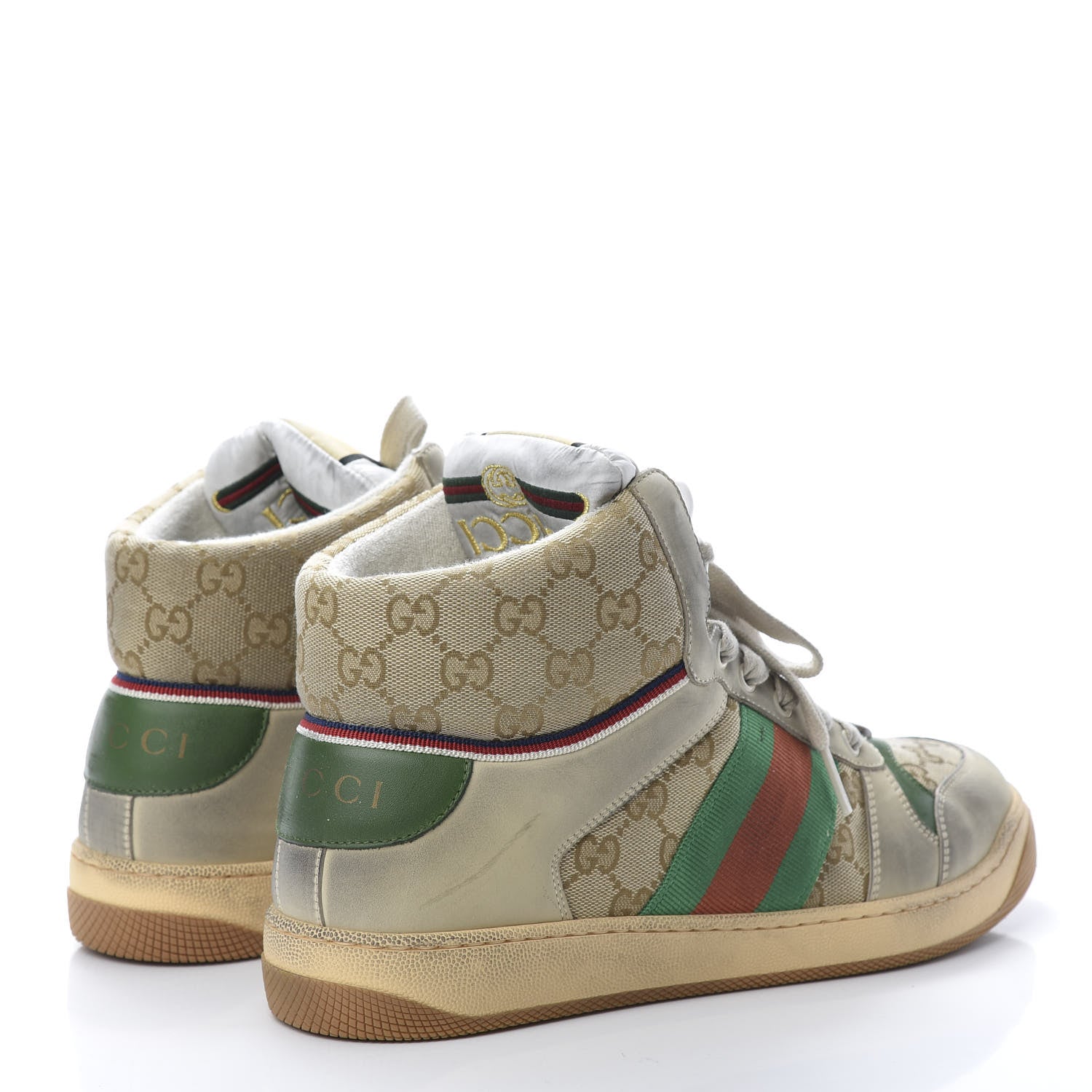 Gucci GG Monogram Nubuck Web Mens Screener High Top Sneakers 8.5 New Sand Dusty Milk Vintage Green 4 of 8