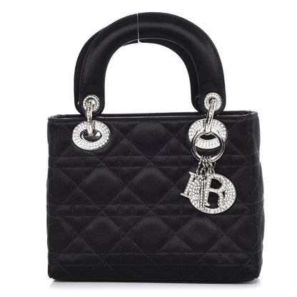 Christian Dior Satin Swarovski Crystal Cannage Mini Lady Dior Black 1 of 7