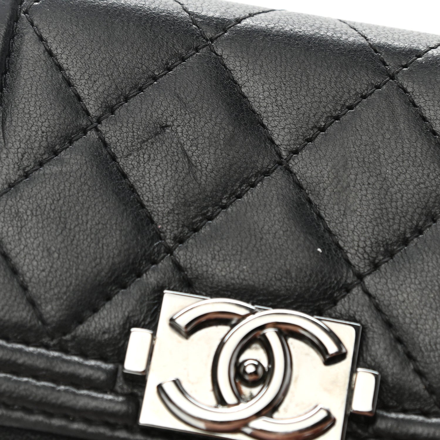 Chanel Lambskin Quilted Zip Around Boy Coin Purse Wallet Black 14 of 15