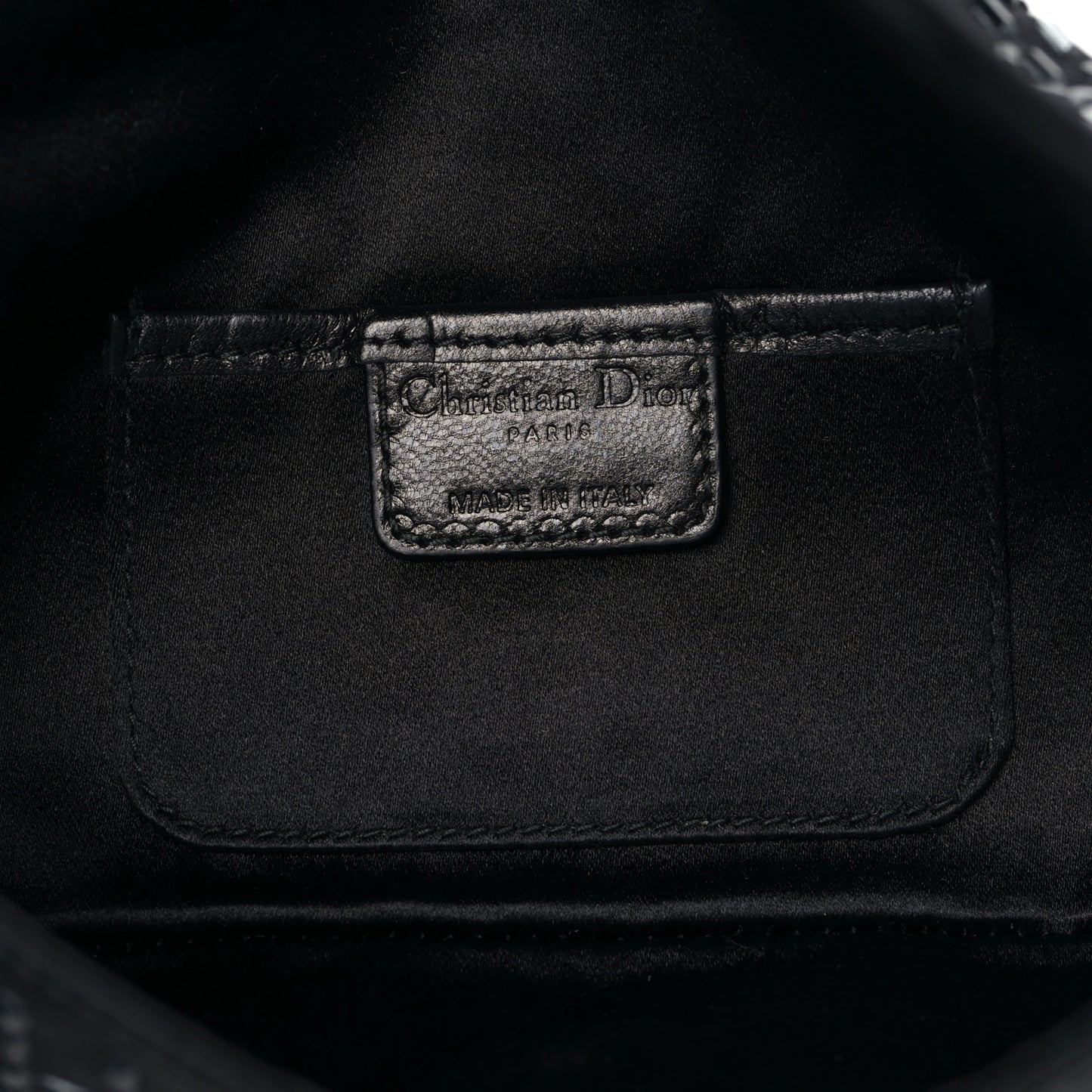 Satin Crystal Cannage Flap Clutch Black