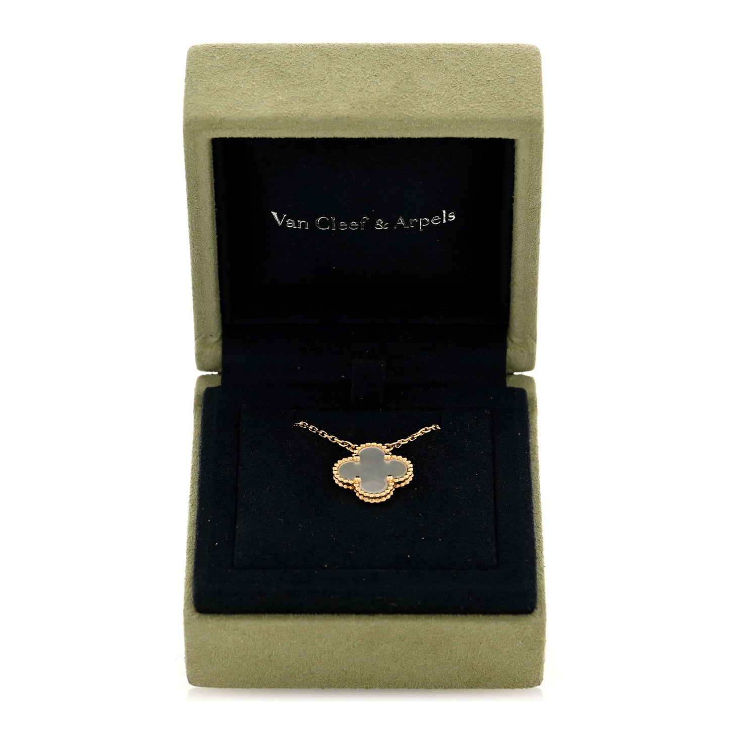 18K Yellow Gold Mother of Pearl Vintage Alhambra Pendant Necklace