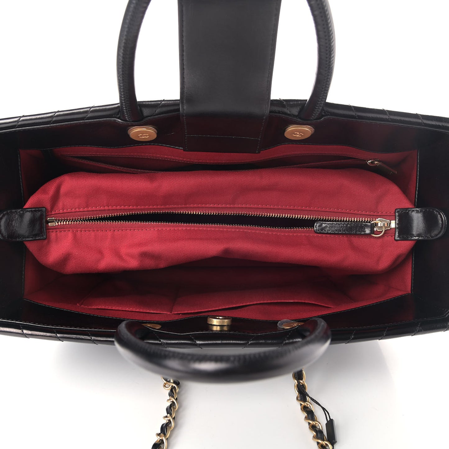 Aged Calfskin Chevron Large Coco Handle Shopping Tote Black
