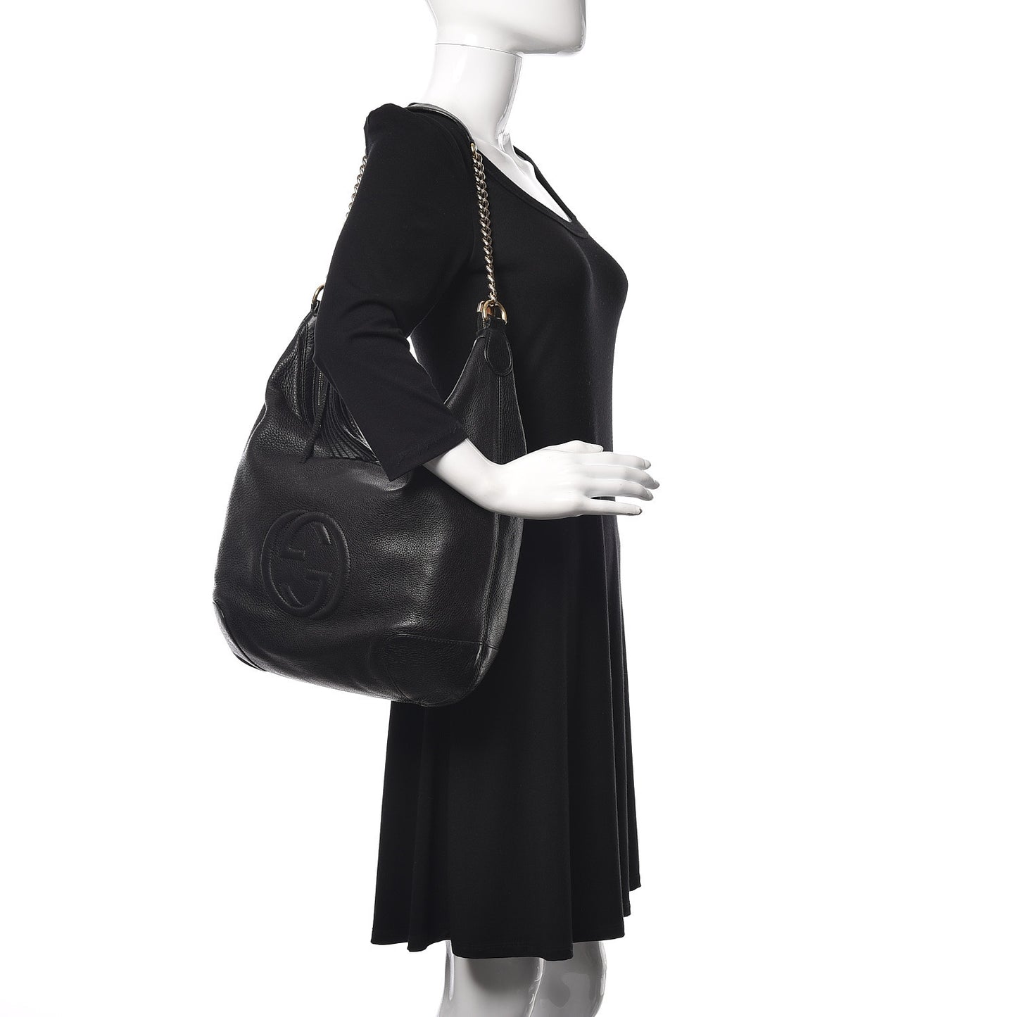 Pebbled Calfskin Medium Soho Chain Hobo Black