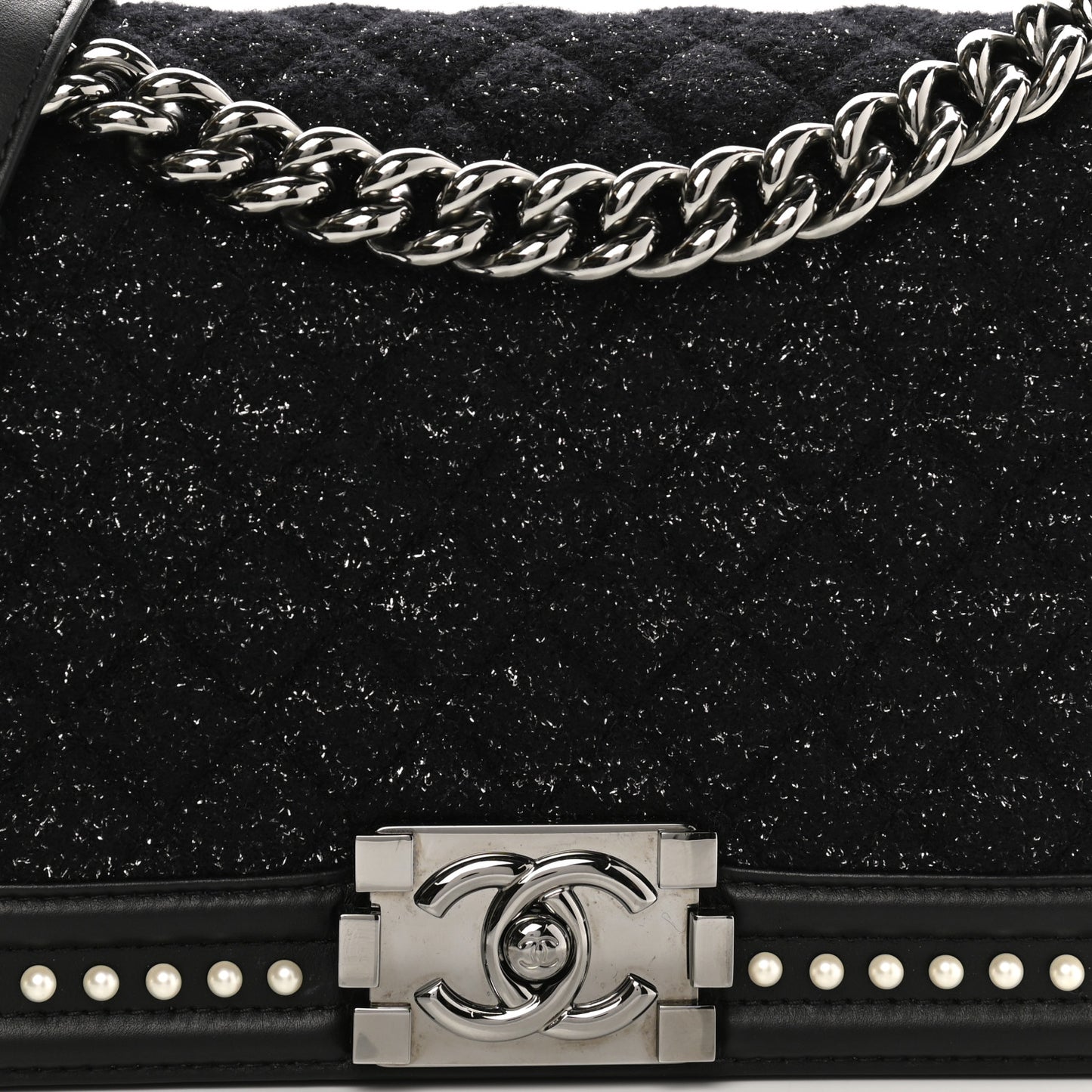 Calfskin Pearl Tweed Medium Boy Flap Black