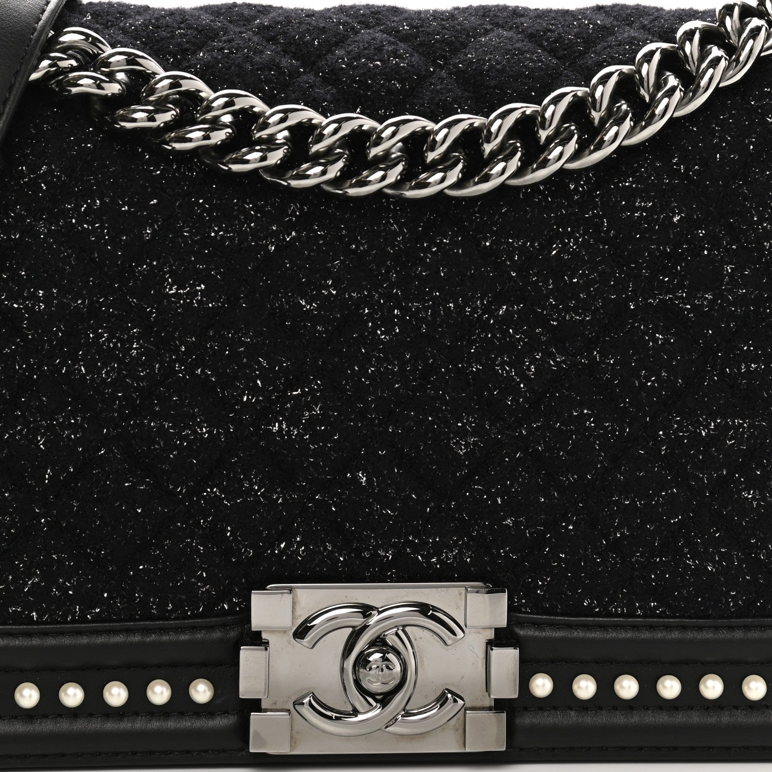 Chanel Calfskin Pearl Tweed Medium Boy Flap Black 8 of 10