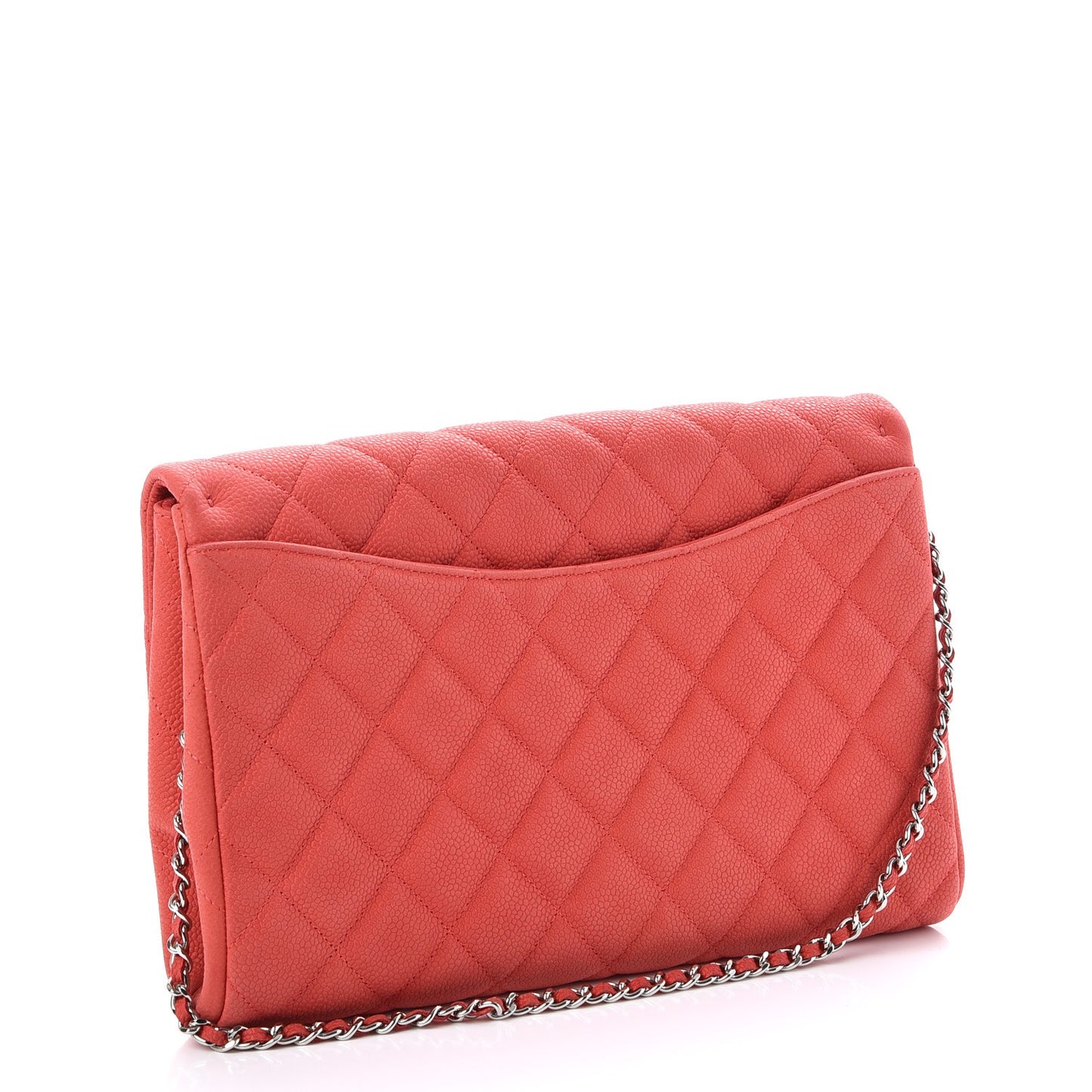 Iridescent Caviar Clutch with Chain Flap Pink