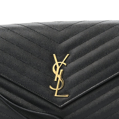 Saint Laurent Grain De Poudre Matelasse Chevron Monogram Envelope Clutch Black 8 of 10