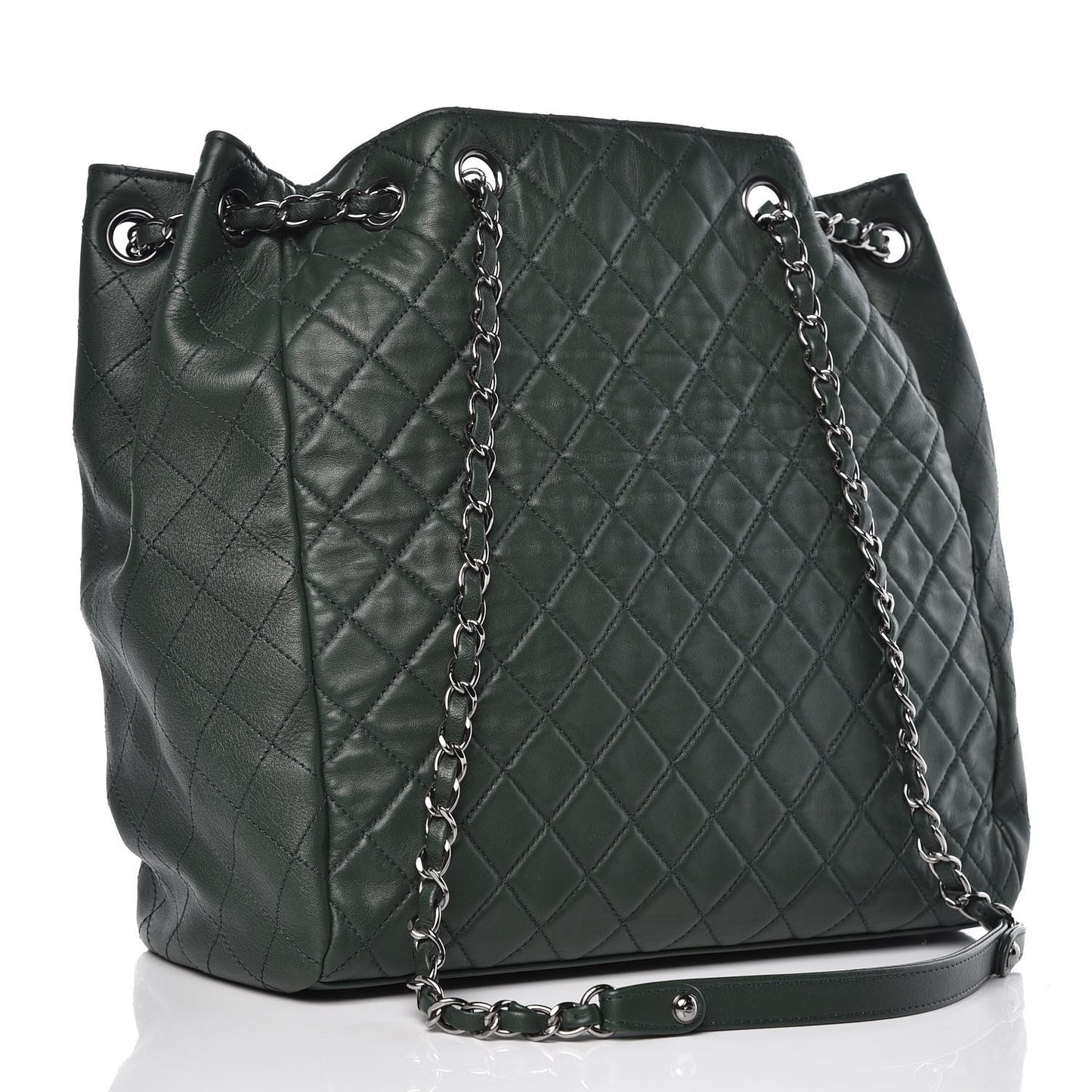 Lambskin Quilted Large Drawstring Shoulder Bag Green
