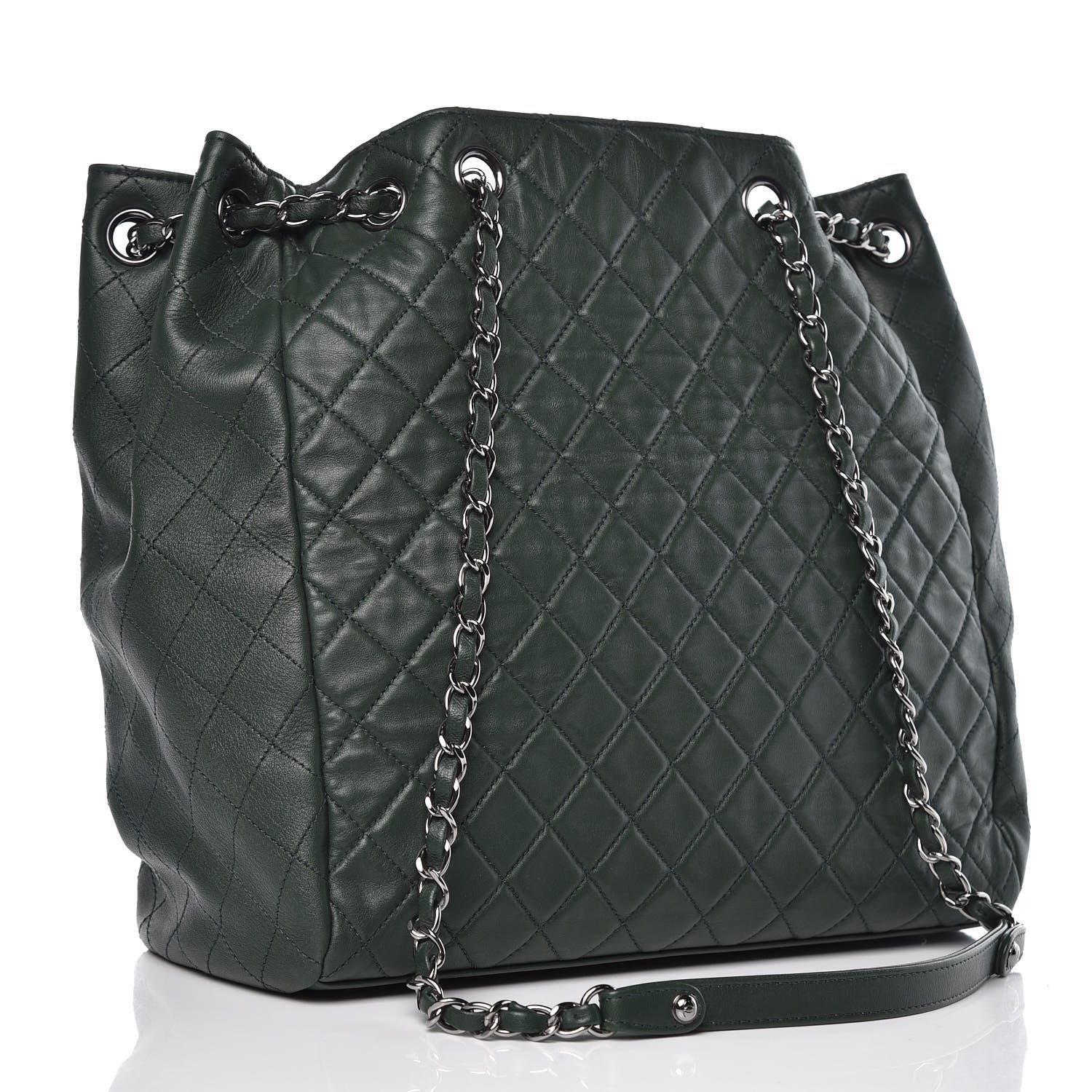 Chanel Lambskin Quilted Large Drawstring Shoulder Bag Green 3 of 14