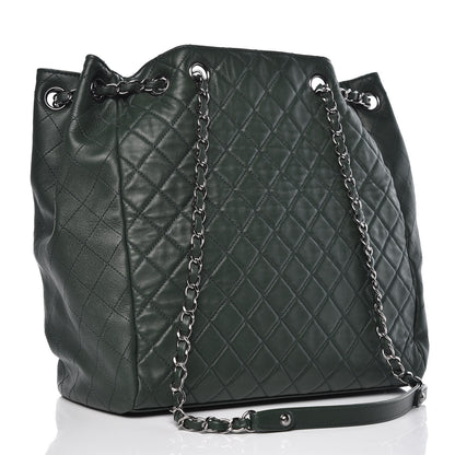 Chanel Lambskin Quilted Large Drawstring Shoulder Bag Green 3 of 14