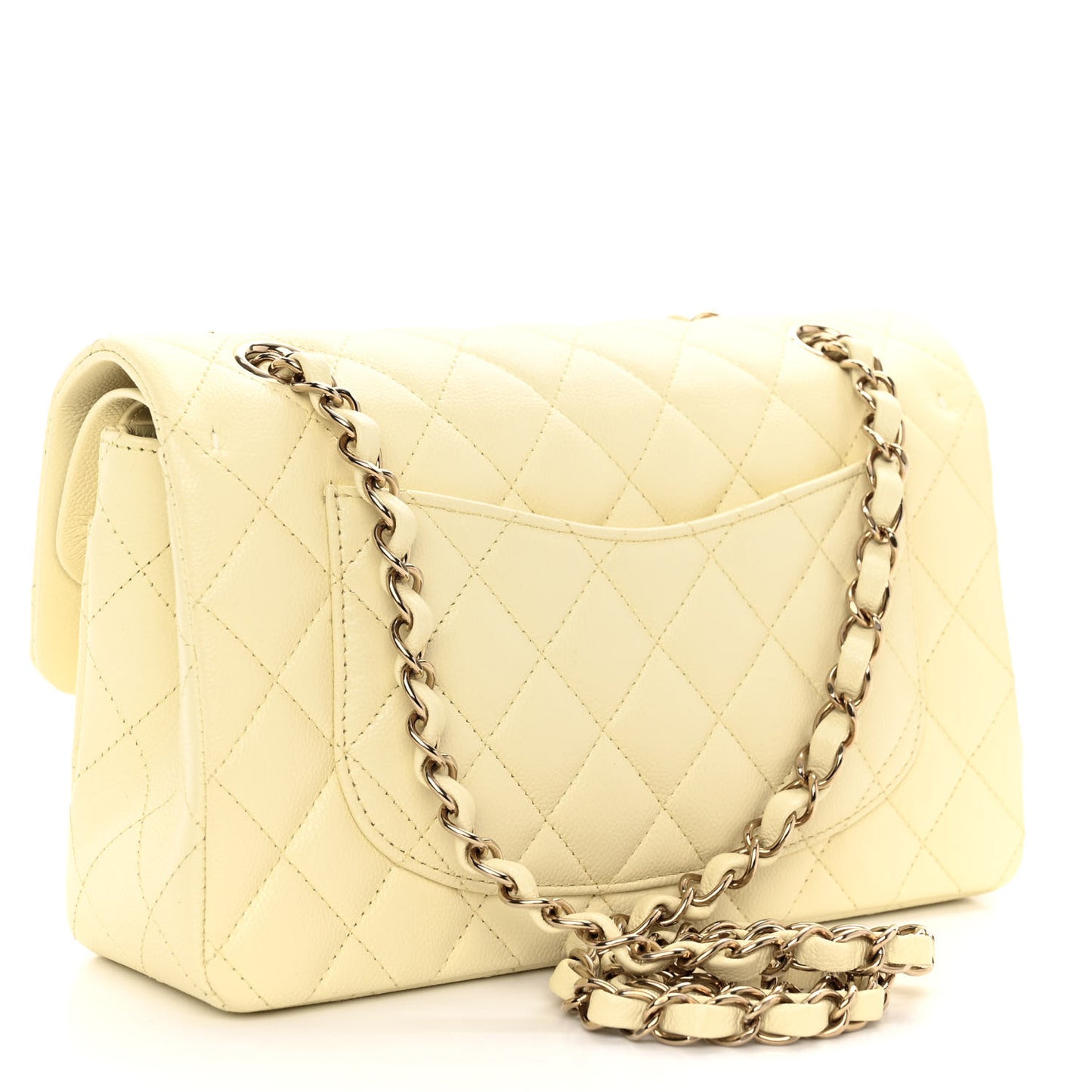 Caviar Quilted Small Double Flap Light Yellow