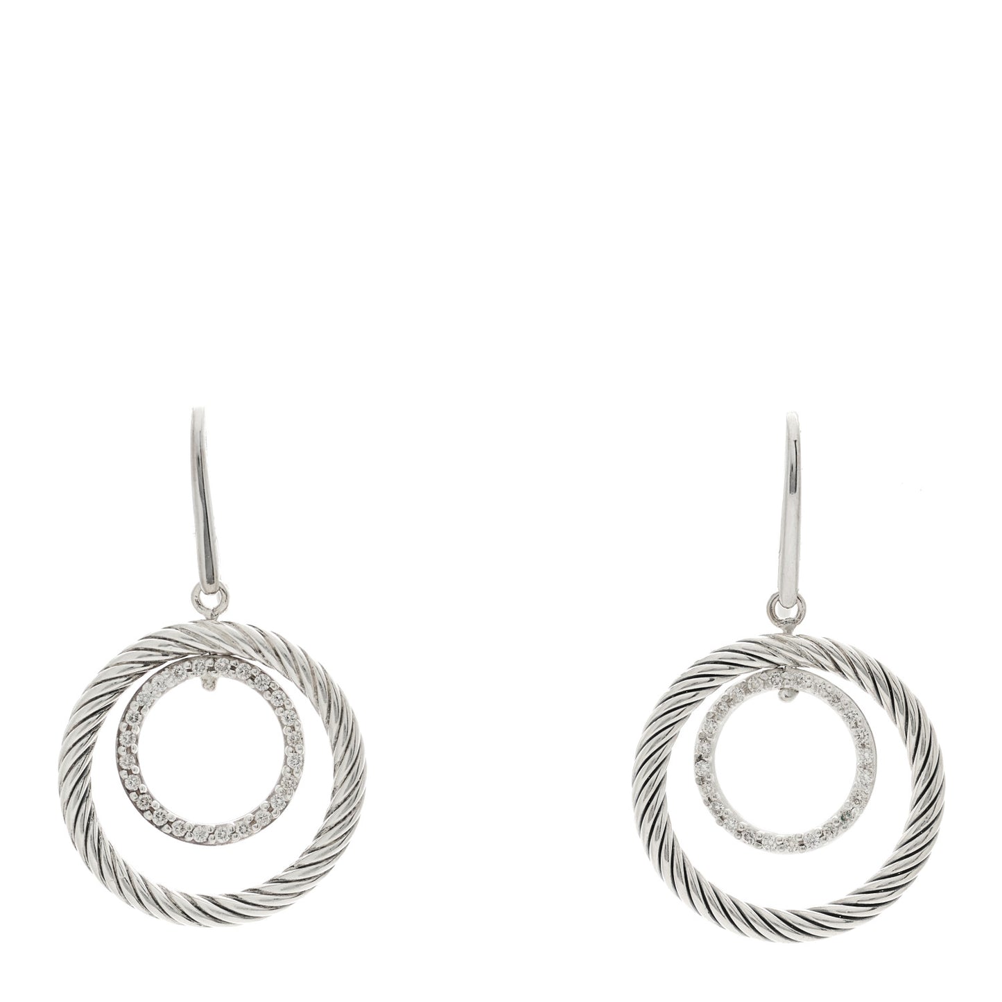 Sterling Silver Diamond Mobile Circle Drop Earrings