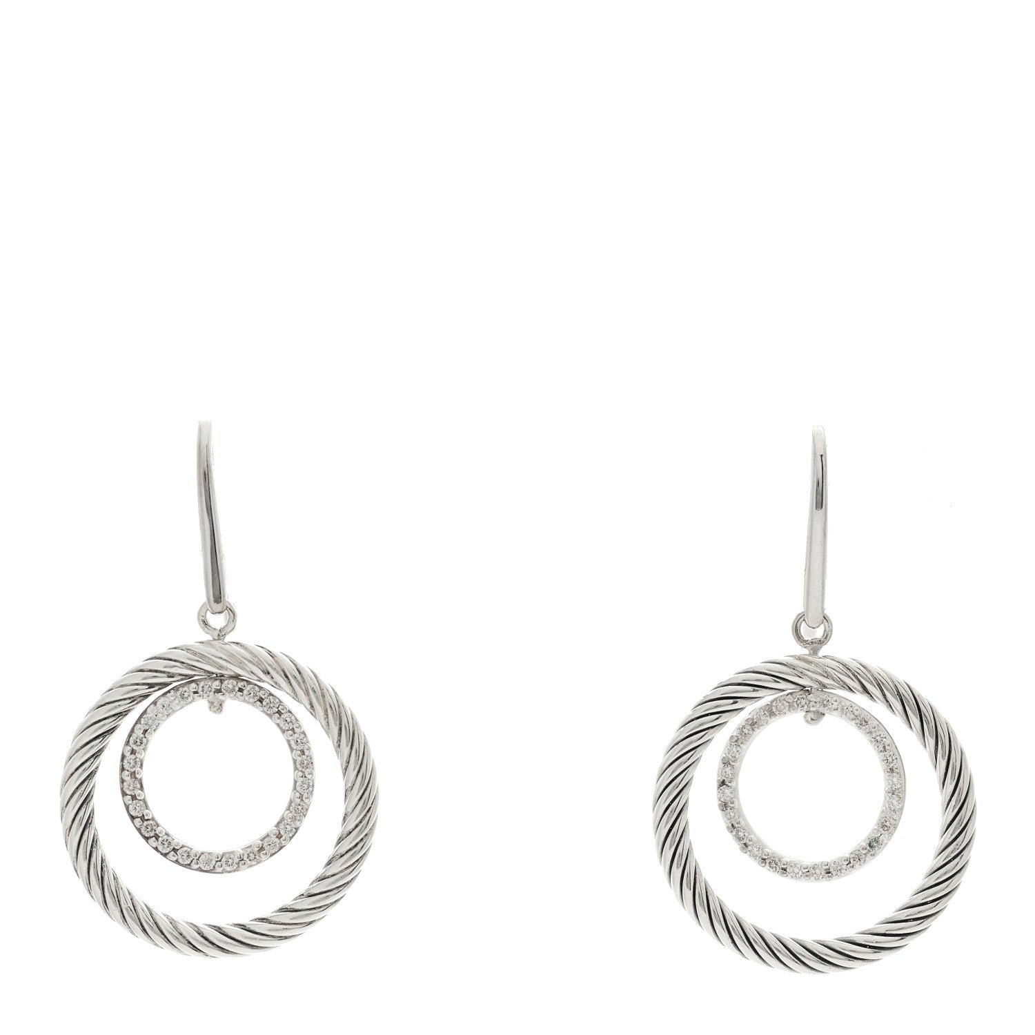 David Yurman Sterling Silver Diamond Mobile Circle Drop Earrings 1 of 4