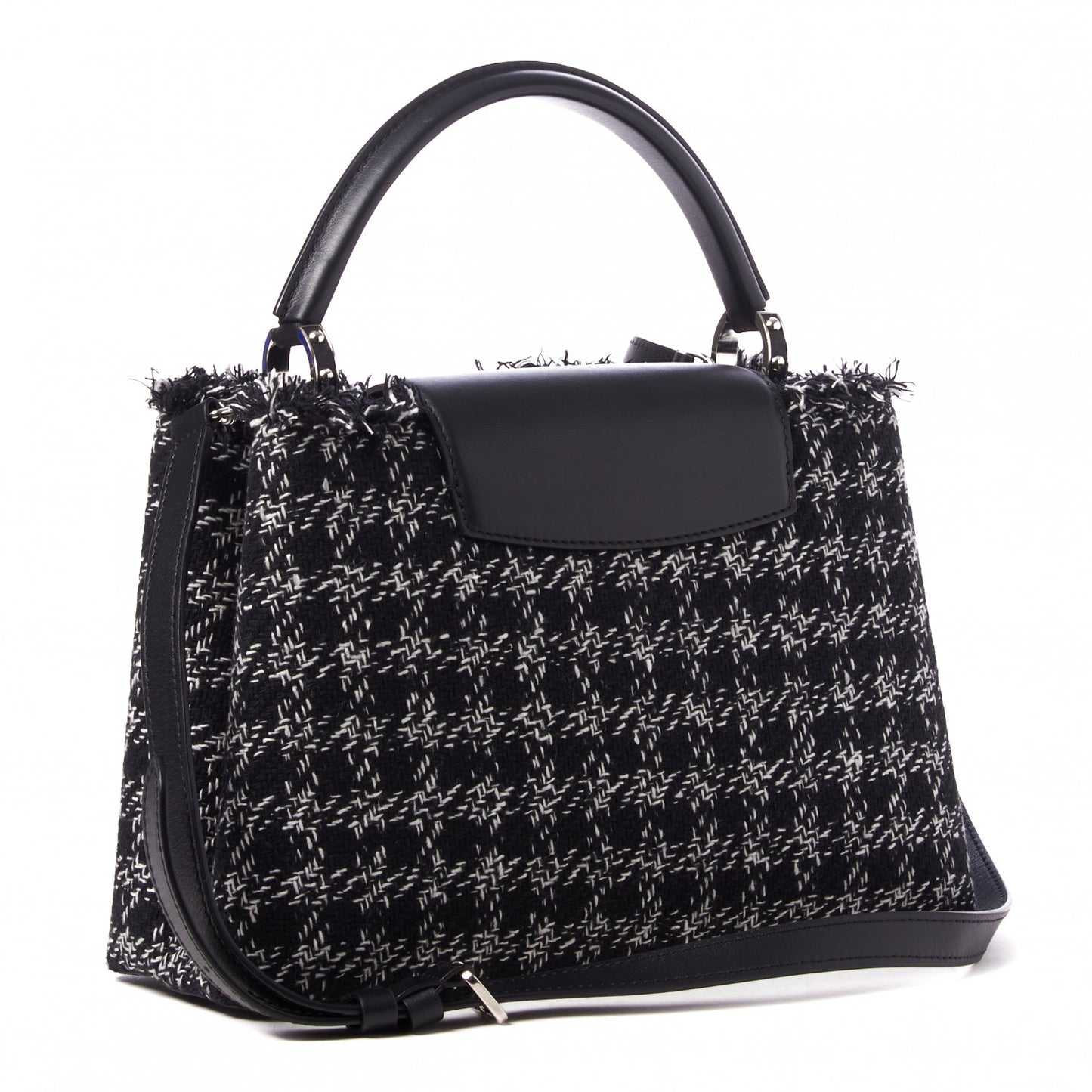 Tweed Calfskin Capucines MM Black White
