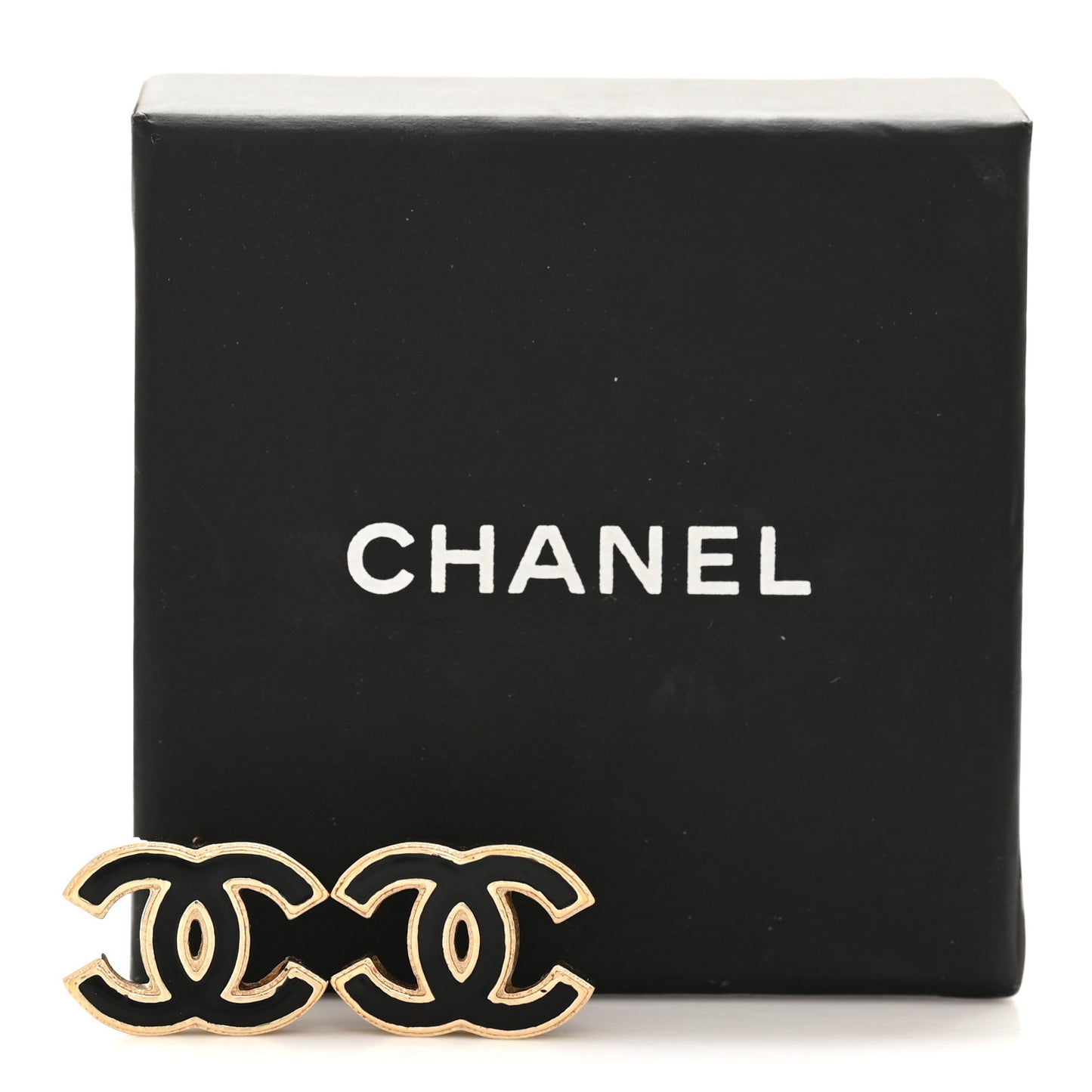 Metal Enamel CC Earrings Black Gold