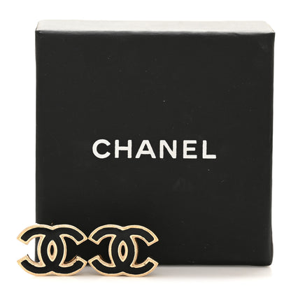 Chanel Metal Enamel CC Earrings Black Gold 6 of 6