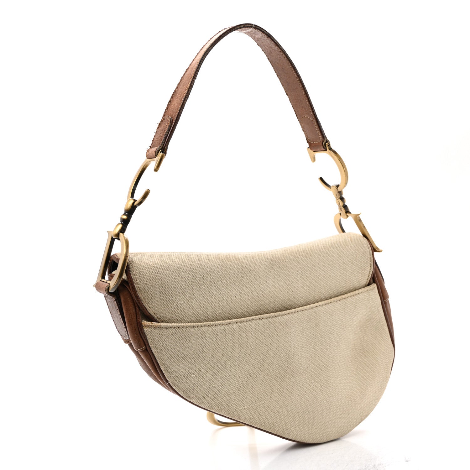 Christian Dior Canvas Calfskin Saddle Bag Beige 3 of 13