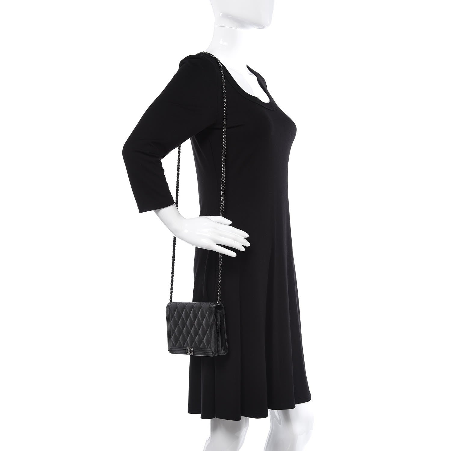 Chanel Caviar Quilted Boy Wallet On Chain WOC Black 2 of 8