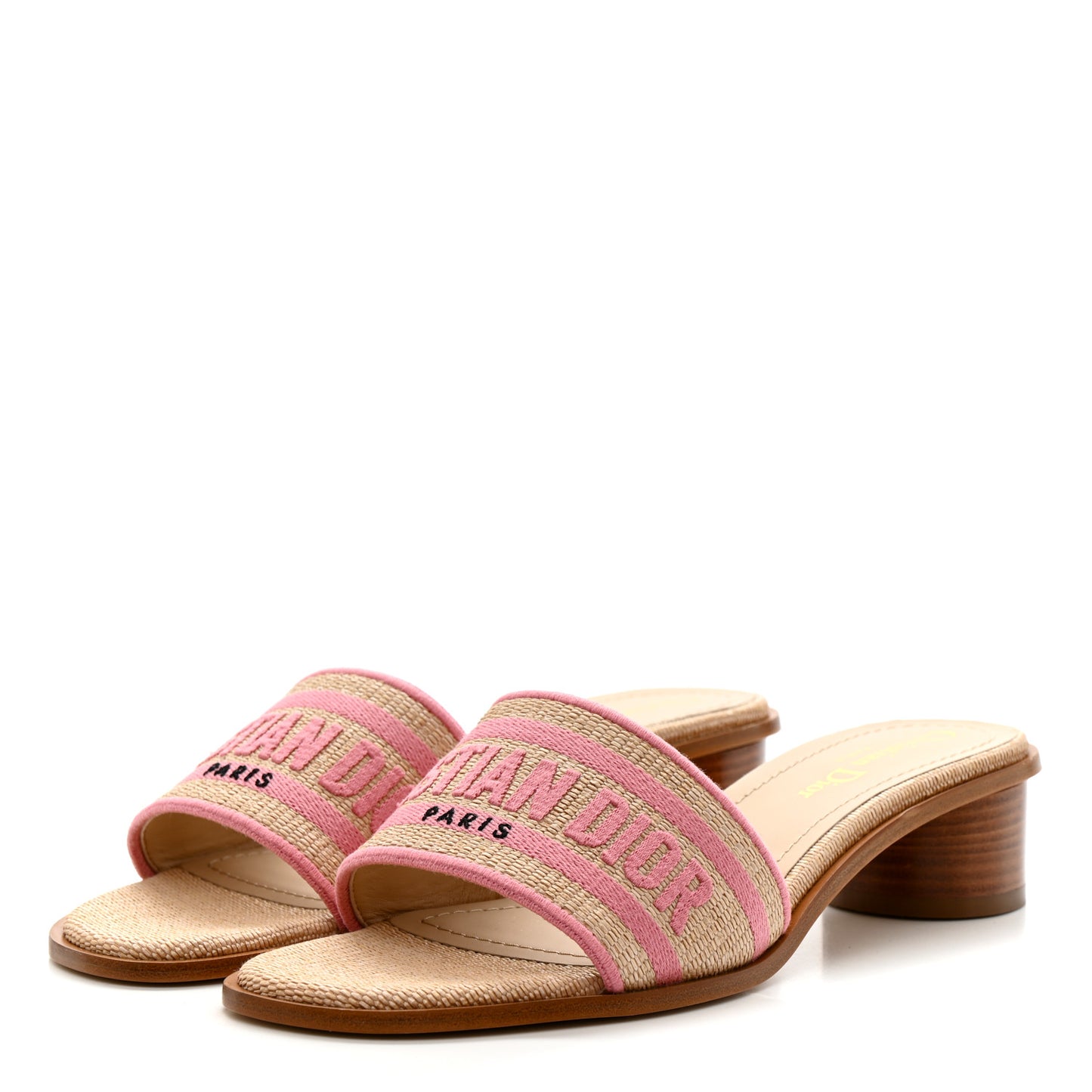 Straw Embroidered Dway 40mm Slide Sandals 37 Rose Begonia