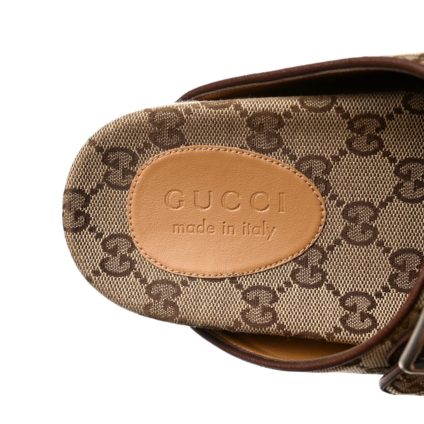 GG Monogram Lavaredo Eco Fabric Mens Slide Sandals With Straps 6 Beige Ebony Light Brown