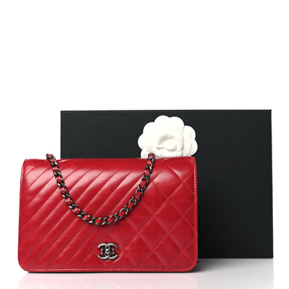 Chanel Glazed Calfskin Quilted Coco Boy Wallet On Chain WOC Red 12 of 12
