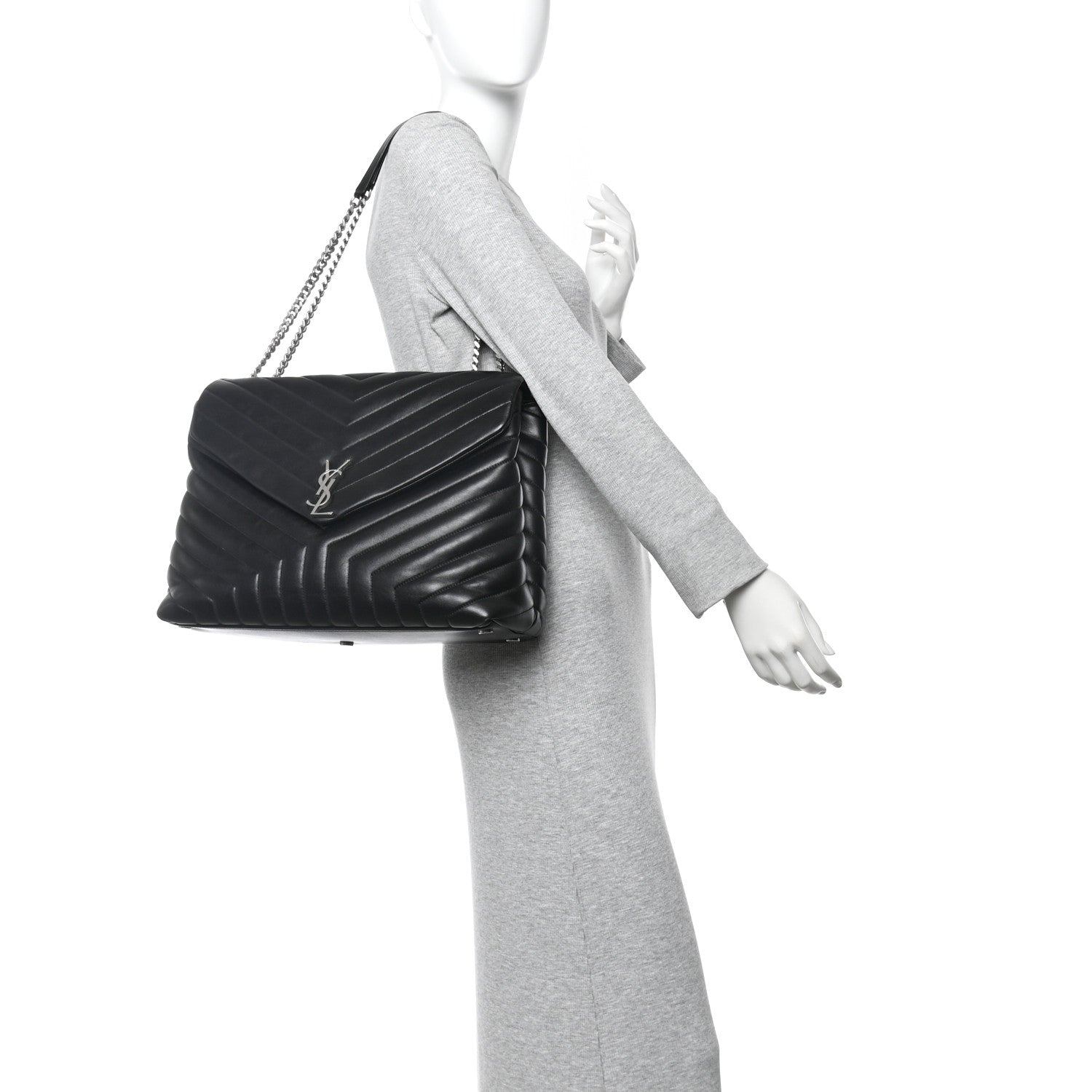 Saint Laurent Calfskin Y Quilted Monogram Large Loulou Chain Satchel Black 2 of 10