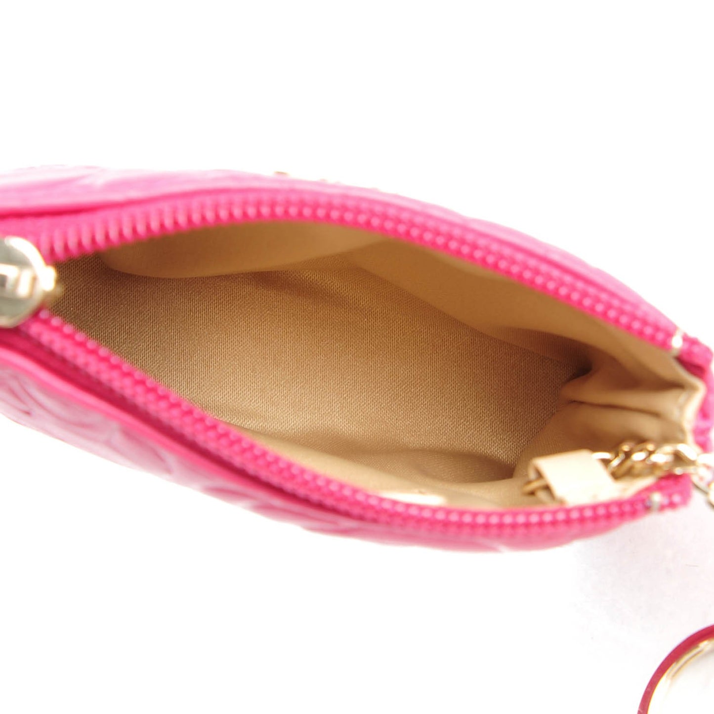Lambskin Camellia Embossed Key Holder Case Fuchsia