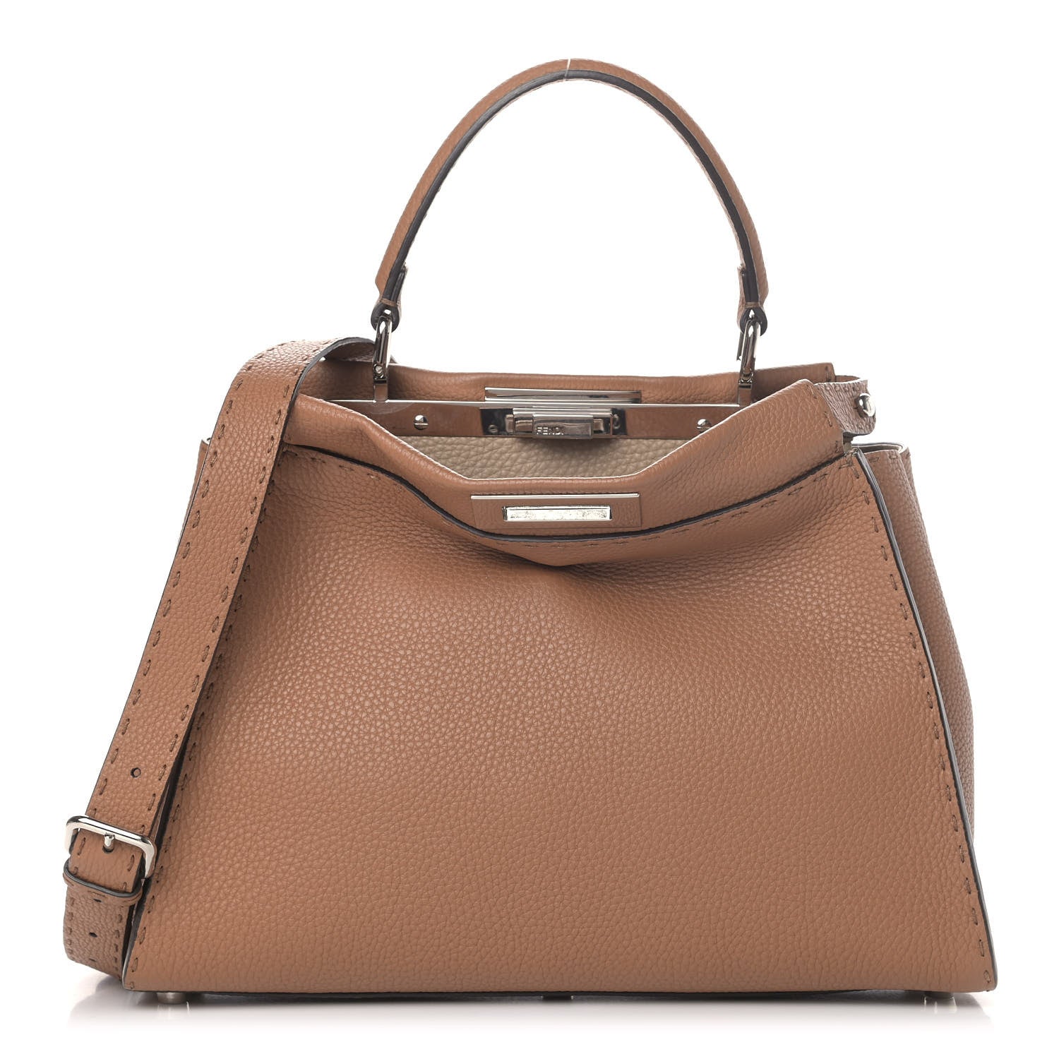 Fendi Cuoio Romano Selleria Bi-Color Medium Peekaboo Iconic Satchel Mou Deserto 1 of 8