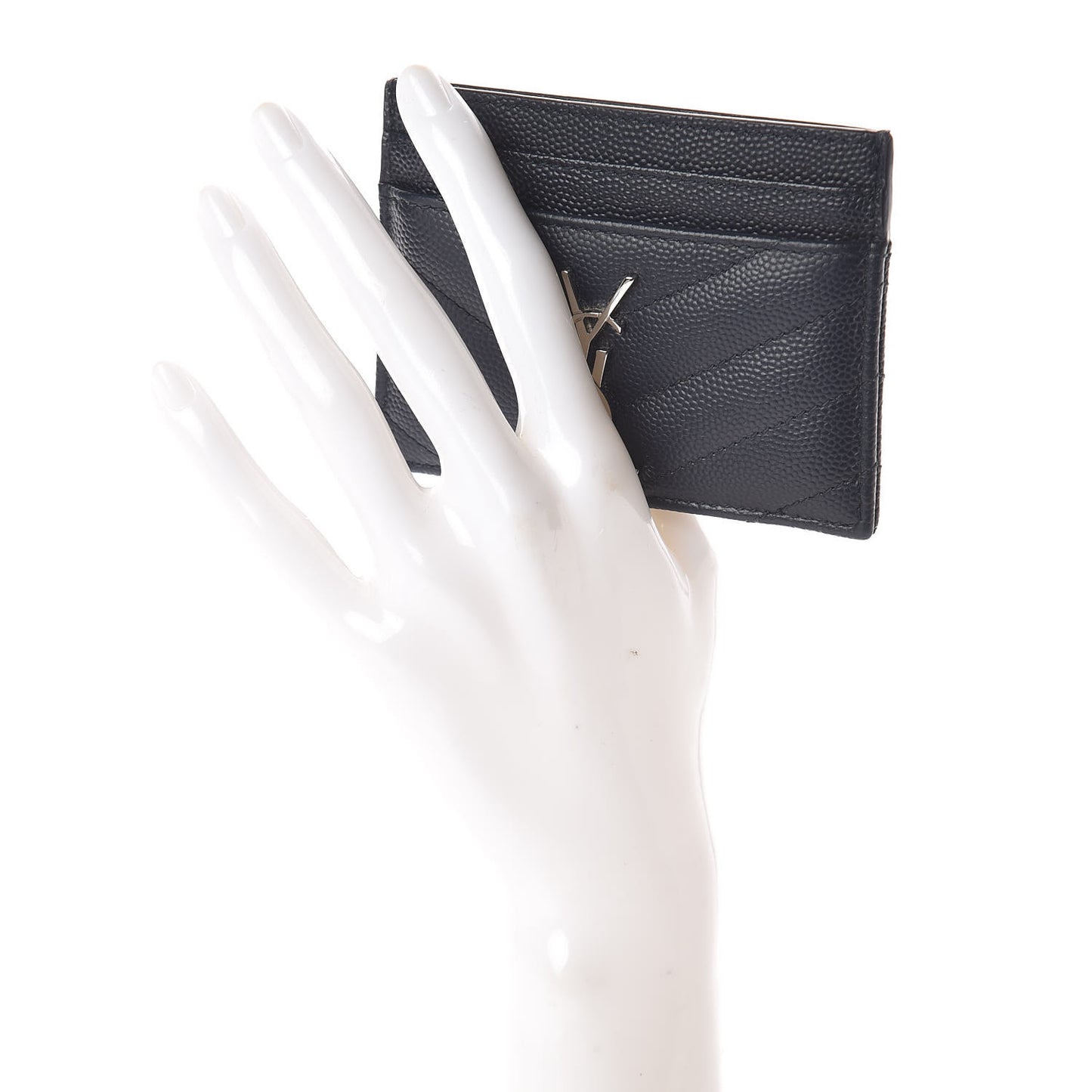 Grain De Poudre Matelasse Monogram Chevron Credit Card Case Deep Marine